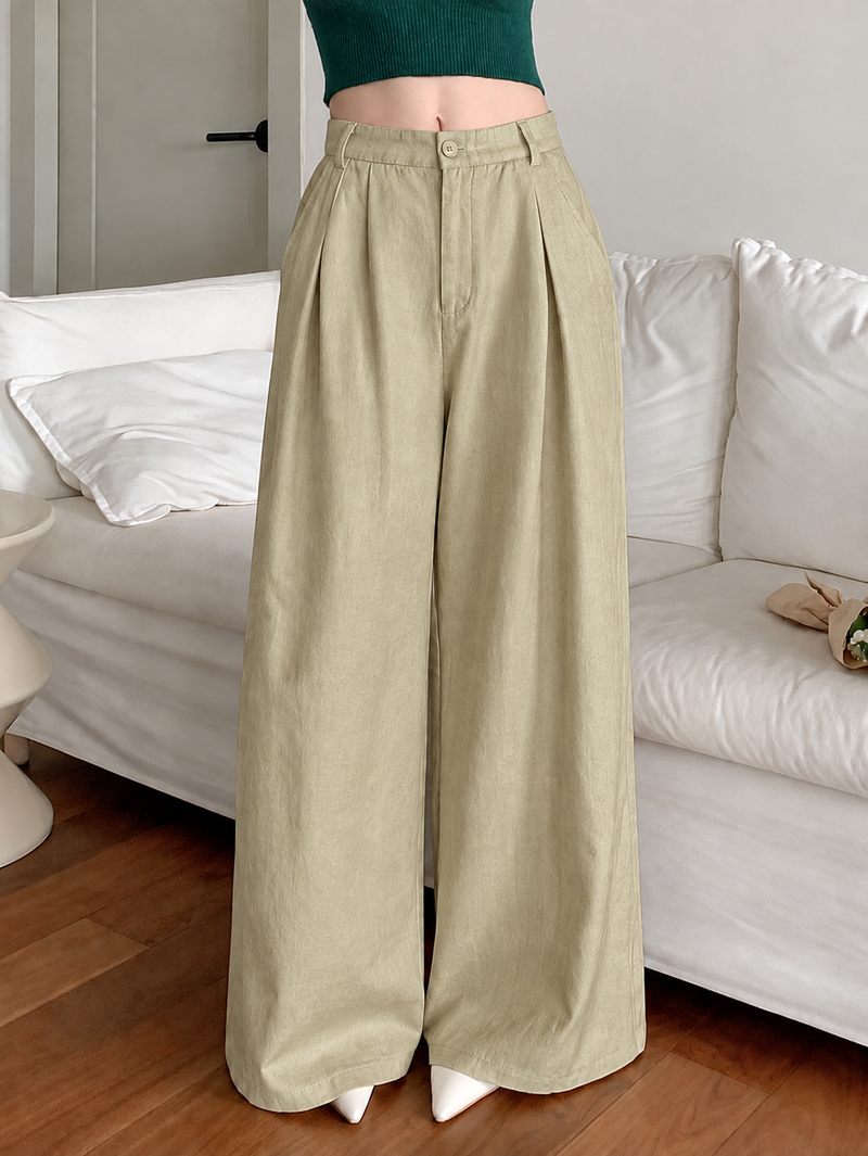 Linen Blend Wide-Leg Trousers