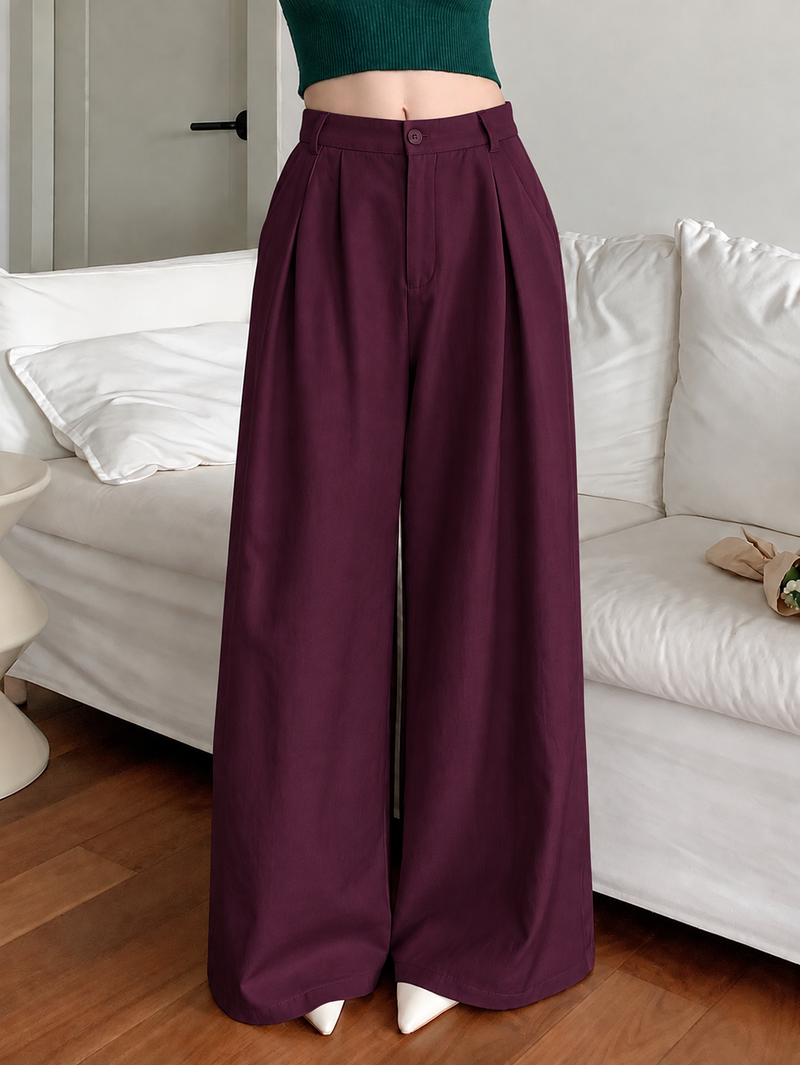Linen Blend Wide-Leg Trousers