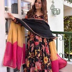 Women's Floral Printed Viscose Organza Kurta Pant Dupatta Set