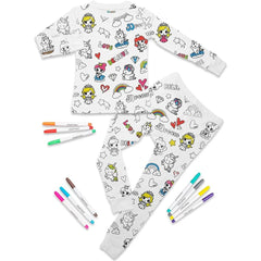 Kids Coloring Pajama Set with 12 Washable Markers – DIY Color Your Own Sleepwear for Boys & Girls