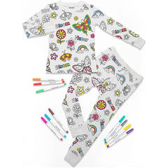 Kids Coloring Pajama Set with 12 Washable Markers – DIY Color Your Own Sleepwear for Boys & Girls