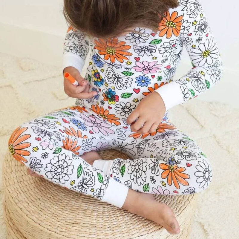 Kids Coloring Pajama Set with 12 Washable Markers – DIY Color Your Own Sleepwear for Boys & Girls