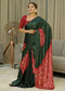 Women’s Rani Pink Pure Modal Silk Saree with Olive Green Folk Art Print & Traditional Tribal Designer Pallu