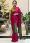 Women’s Forest Green Pure Modal Silk Saree with Rustic Red Folk Art Print & Traditional Designer Pallu