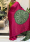 Women’s Royal Navy Blue Pure Modal Silk Saree with Wine Red Folk Art Print & Heritage Designer Pallu