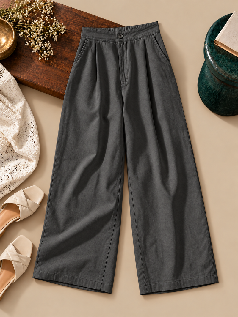 Linen Blend Wide-Leg Trousers