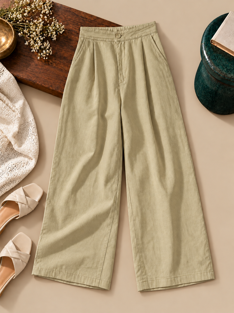 Linen Blend Wide-Leg Trousers