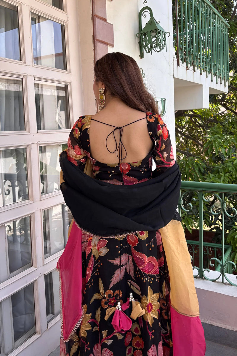 Women's Floral Printed Viscose Organza Kurta Pant Dupatta Set