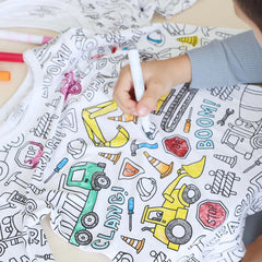Kids Coloring Pajama Set with 12 Washable Markers – DIY Color Your Own Sleepwear for Boys & Girls