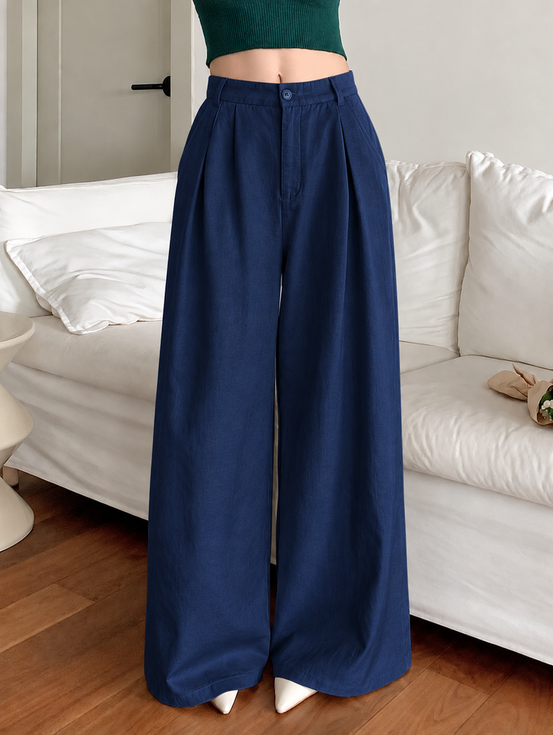 Linen Blend Wide-Leg Trousers