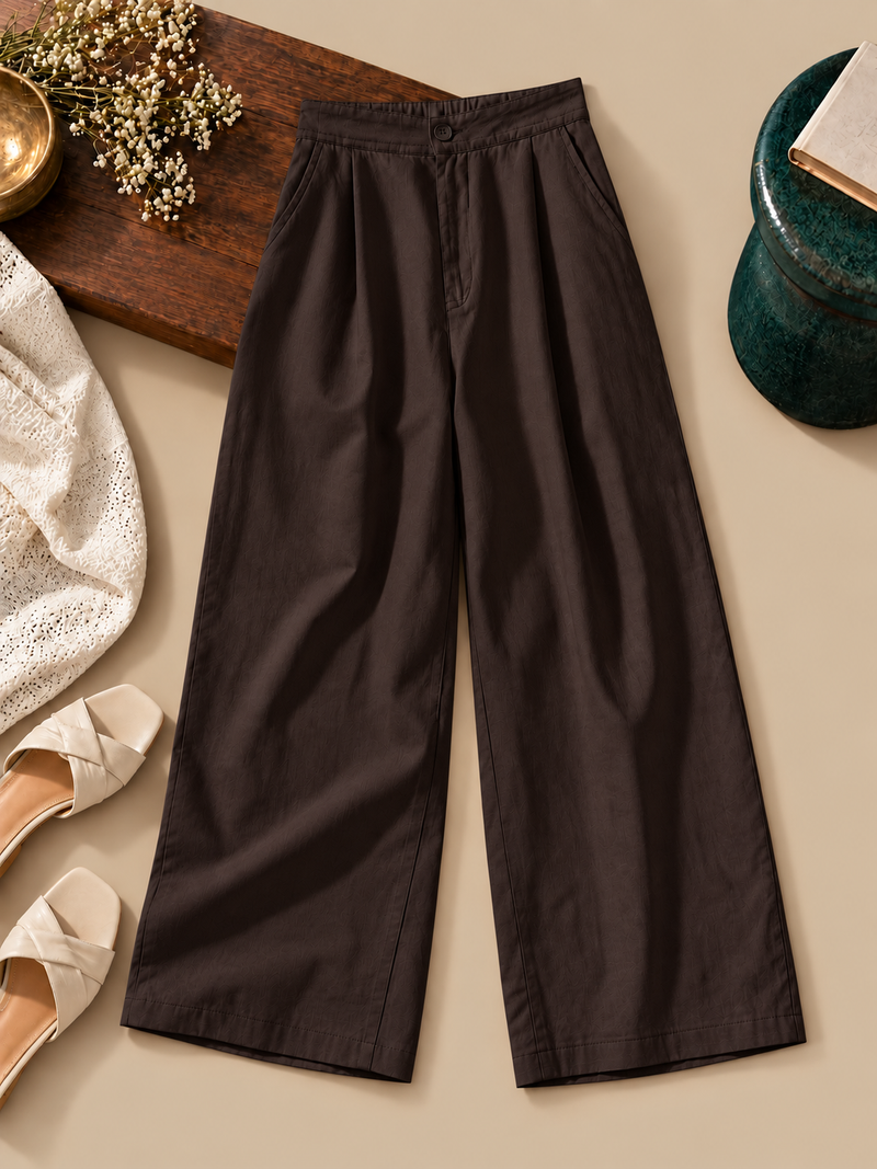 Linen Blend Wide-Leg Trousers