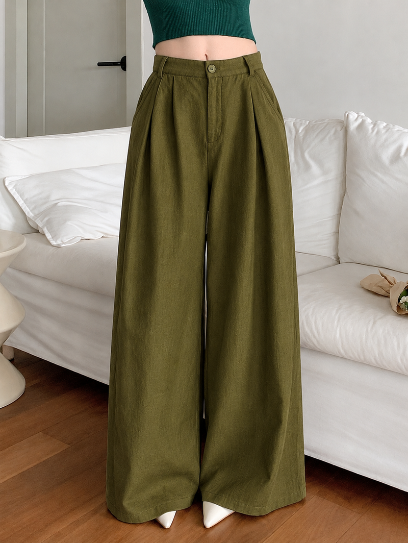 Linen Blend Wide-Leg Trousers