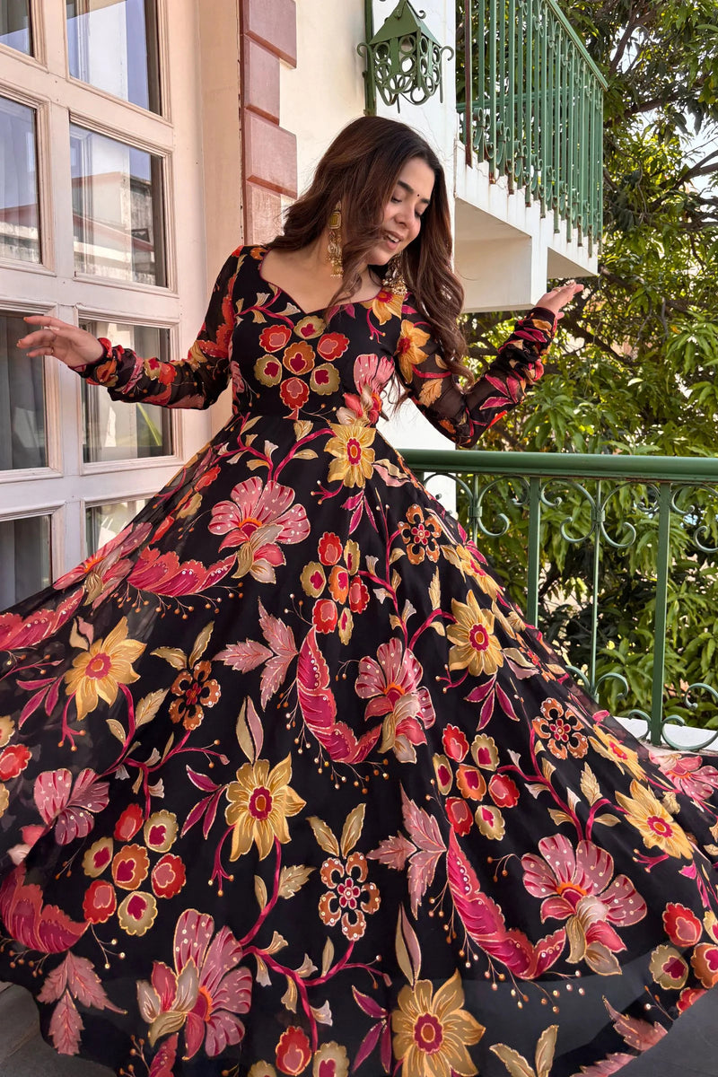 Women's Floral Printed Viscose Organza Kurta Pant Dupatta Set