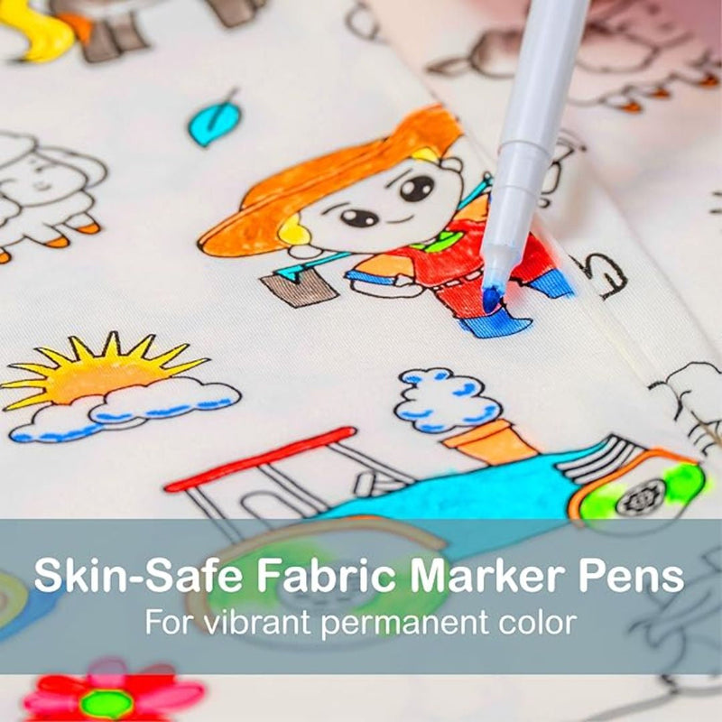 Kids Coloring Pajama Set with 12 Washable Markers – DIY Color Your Own Sleepwear for Boys & Girls