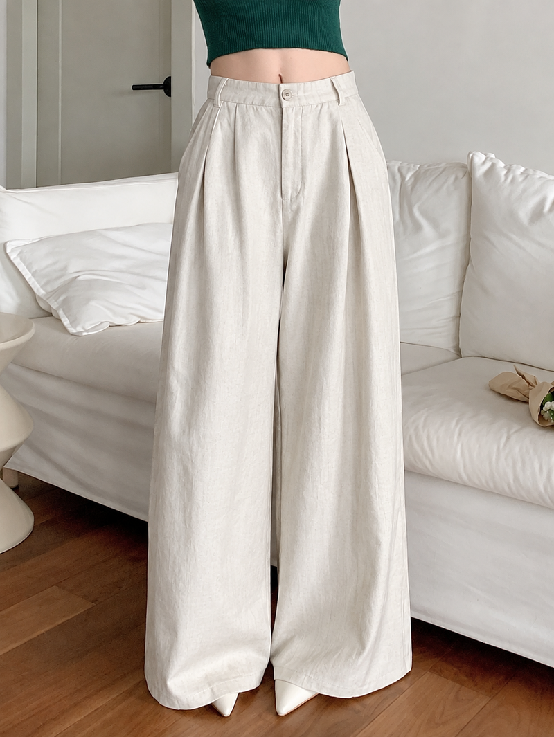 Linen Blend Wide-Leg Trousers
