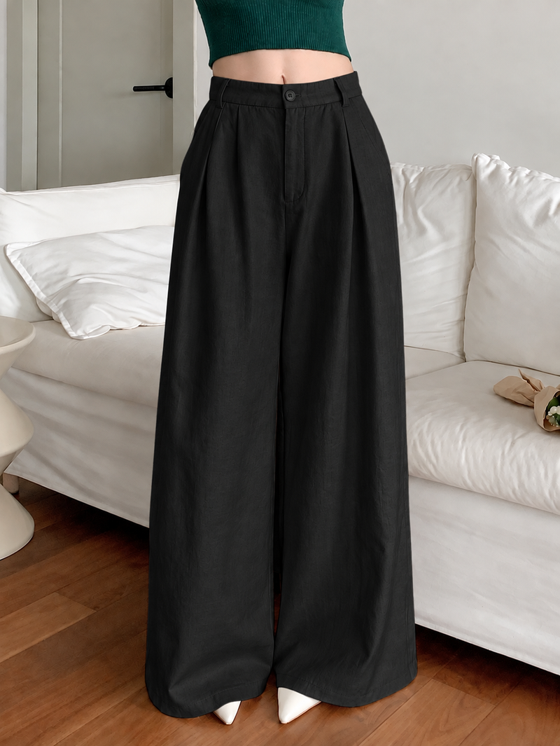 Linen Blend Wide-Leg Trousers