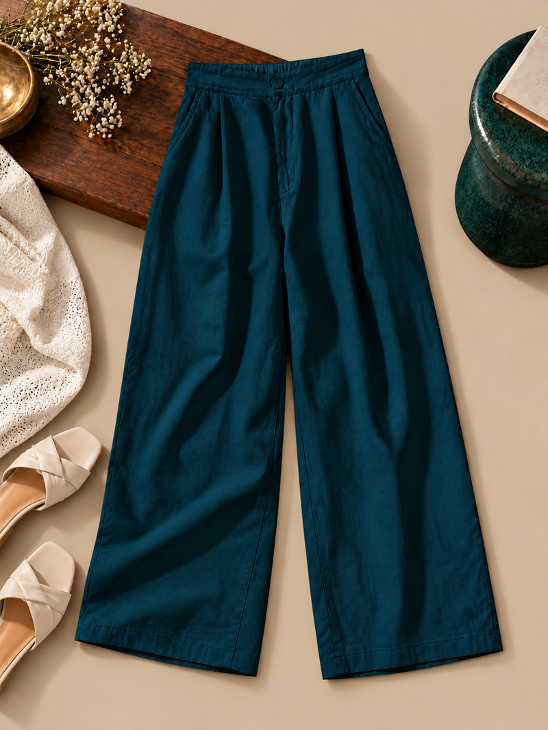 Linen Blend Wide-Leg Trousers