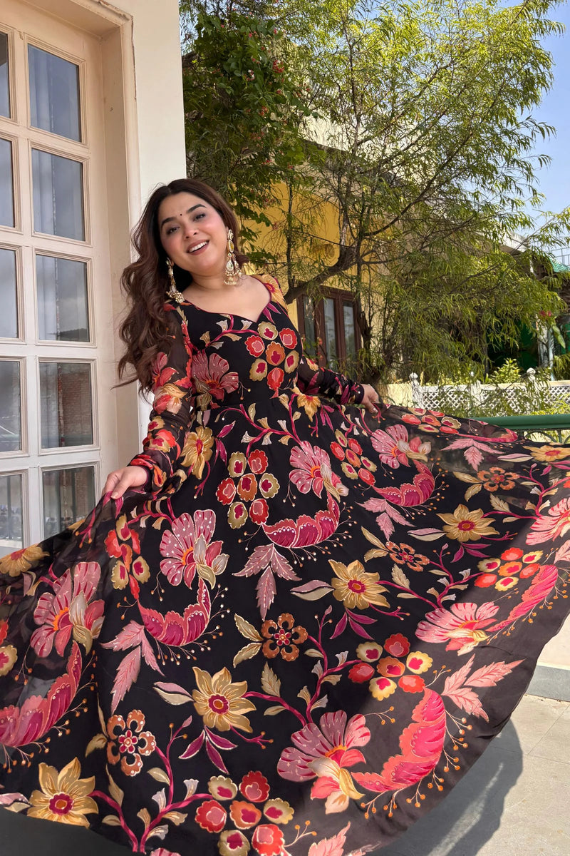 Women's Floral Printed Viscose Organza Kurta Pant Dupatta Set