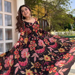 Women's Floral Printed Viscose Organza Kurta Pant Dupatta Set