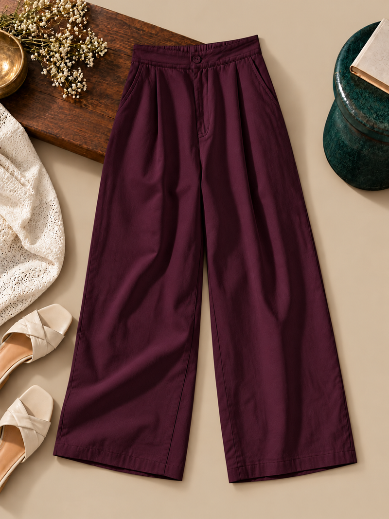 Linen Blend Wide-Leg Trousers