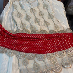 Ivory Silk Sharara Set with Golden Thread Embroidery & Red Bandhej Dupatta