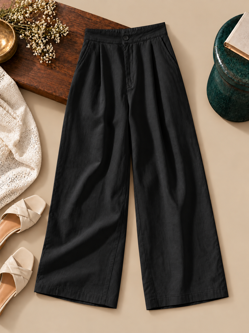 Linen Blend Wide-Leg Trousers