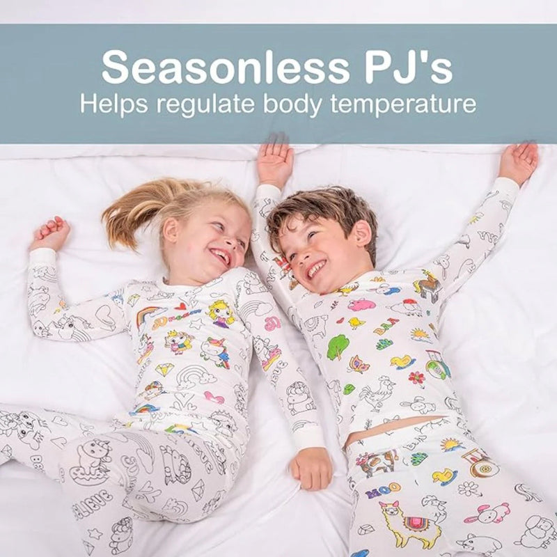 Kids Coloring Pajama Set with 12 Washable Markers – DIY Color Your Own Sleepwear for Boys & Girls