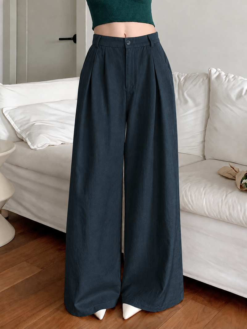 Linen Blend Wide-Leg Trousers