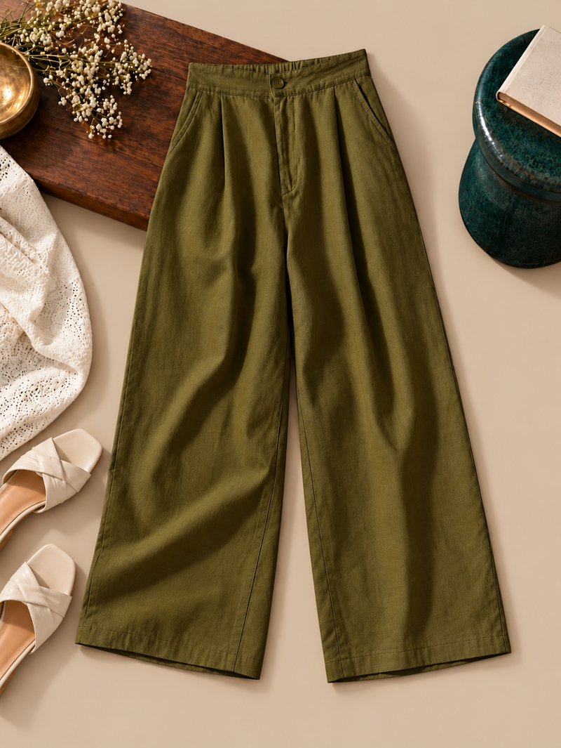 Linen Blend Wide-Leg Trousers