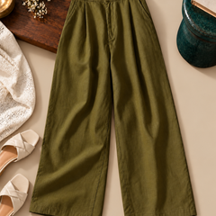 Linen Blend Wide-Leg Trousers