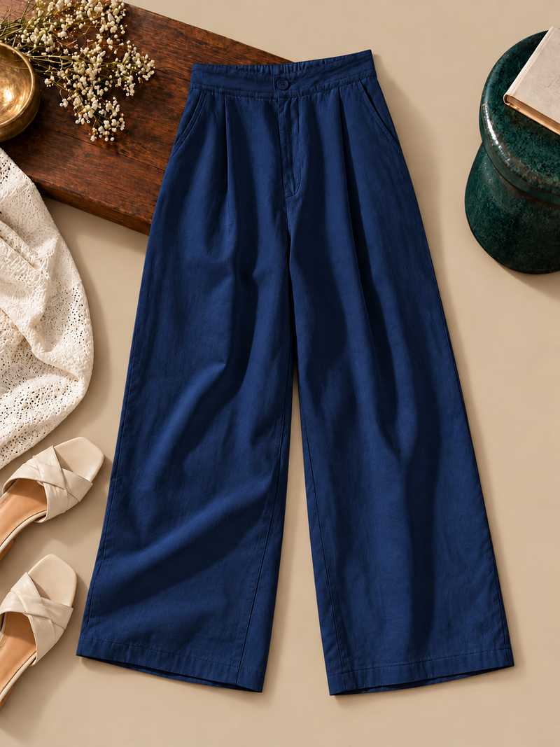 Linen Blend Wide-Leg Trousers
