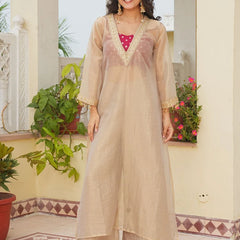 Golden Tissue 3-Piece Kurta Set with Lace Work