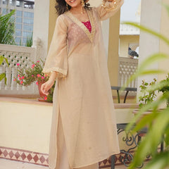 Golden Tissue 3-Piece Kurta Set with Lace Work