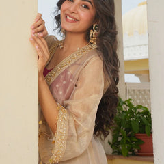 Golden Tissue 3-Piece Kurta Set with Lace Work