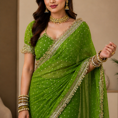 Green Viscose Saree with Embroidery Lace Border – Festive Wear