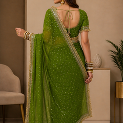 Green Viscose Saree with Embroidery Lace Border – Festive Wear