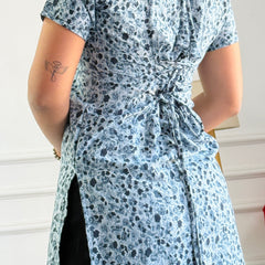 Grey-Blue Ditsy Floral Short Kurta