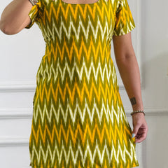 Olive Green Chevron Print Cambric Cotton Kurti with Corset Back