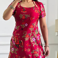 Rich Maroon Floral Multi-Wear Tunic - Adjustable Fit