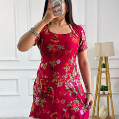 Rich Maroon Floral Multi-Wear Tunic - Adjustable Fit