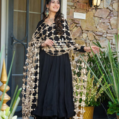 Elegant Black Kurti Palazzo Set with Statement Mirror Work Dupatta