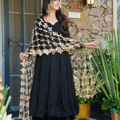 Elegant Black Kurti Palazzo Set with Statement Mirror Work Dupatta