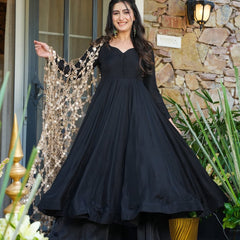 Elegant Black Kurti Palazzo Set with Statement Mirror Work Dupatta