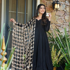 Elegant Black Kurti Palazzo Set with Statement Mirror Work Dupatta