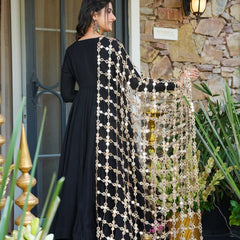 Elegant Black Kurti Palazzo Set with Statement Mirror Work Dupatta