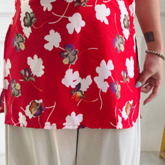 Bold Red Floral Cambric Cotton Kurti with Lace-Up Detail