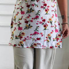 White Base Floral Print Cambric Cotton Kurti with Corset Back