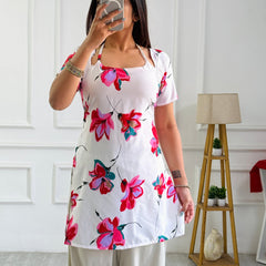 Vibrant White Floral Multi-Wear Tunic - Adjustable Fit