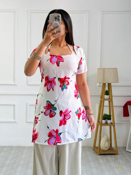 Vibrant White Floral Multi-Wear Tunic - Adjustable Fit