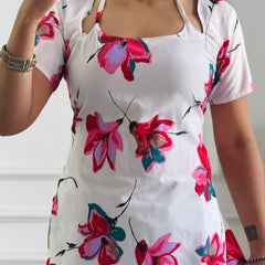 Vibrant White Floral Multi-Wear Tunic - Adjustable Fit